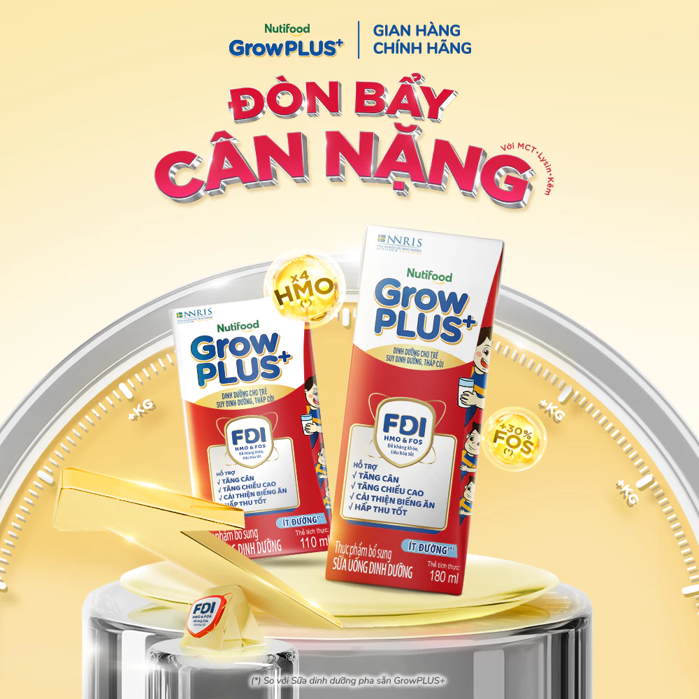 Thùng SBPS Nutifood GrowPLUS+ ít đường Suy Dinh Dưỡng - Tăng Cân, Tăng Chiều Cao (48 Hộp x 110ml)