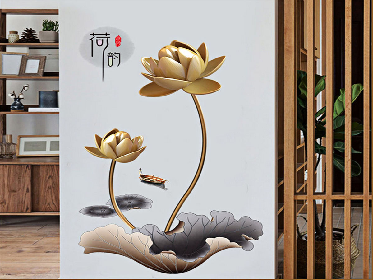 Decal dán tường sen đồng một lá GS9570