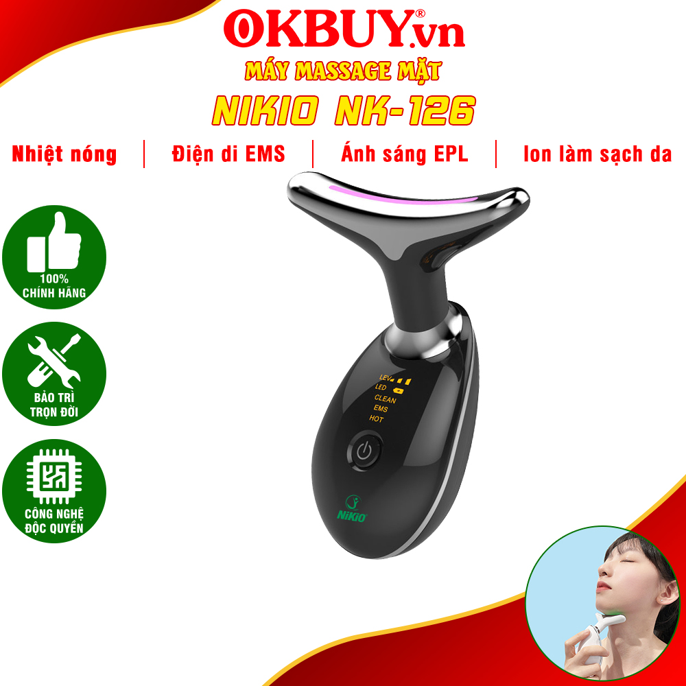 Máy Massage Nâng Cơ Làm Trẻ Hóa Da Mặt, Cổ Nikio NK-126 - Công Nghệ Điện Di EMS, Rung Nóng, Ion Và Ánh Sáng IPL