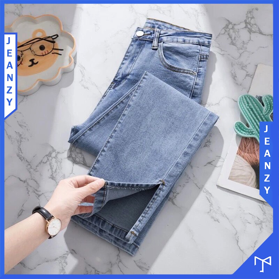 Quần jeans ống suông xẻ tà ống đứng mặc tôn dáng tôn chân