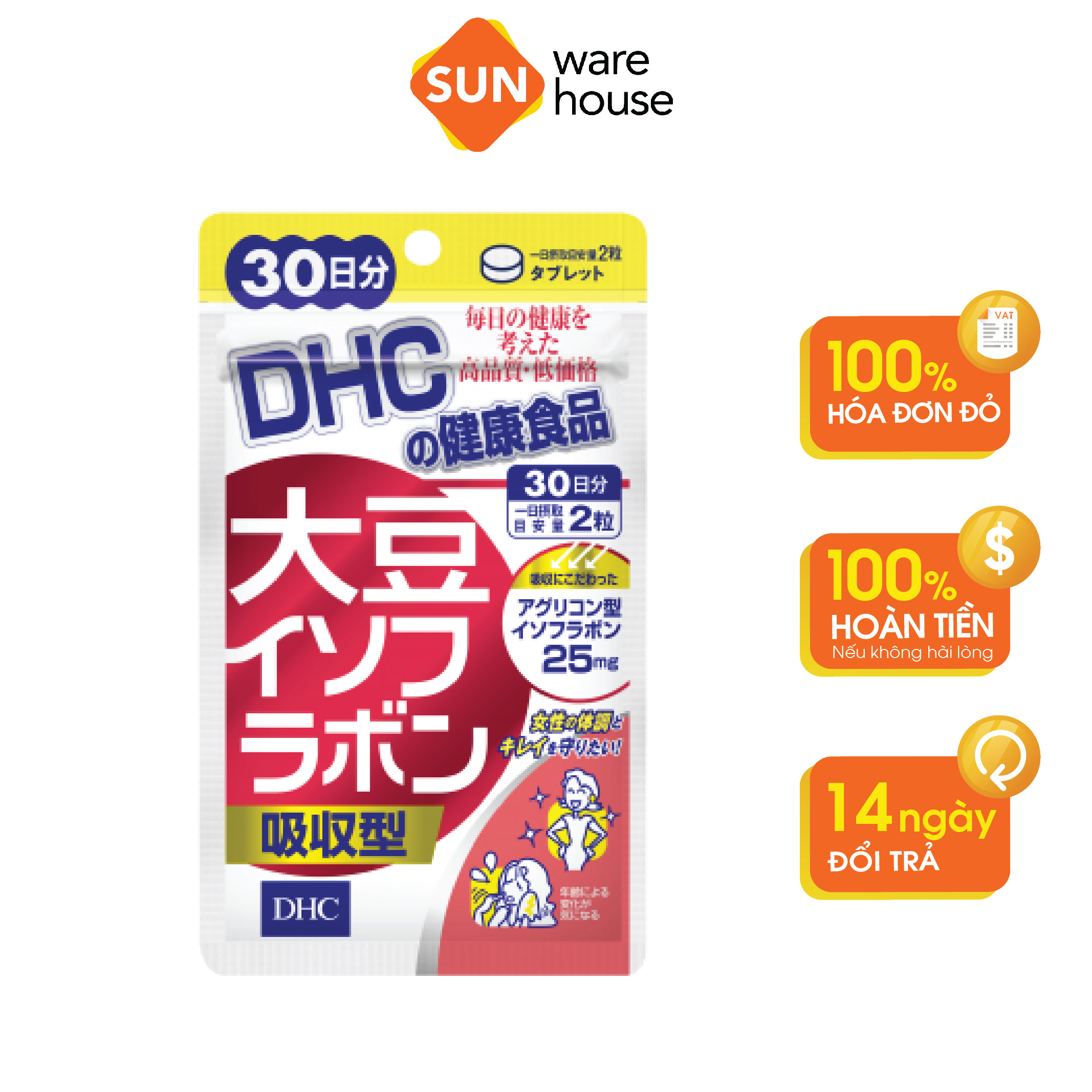 Viên Uống Từ Mầm Đậu Nành DHC Soy Isoflavone Absorption Type Giúp Cân Bằng Nội Tiết Tố Nữ, Chậm Lão Hoá Gói 30/90 Viên