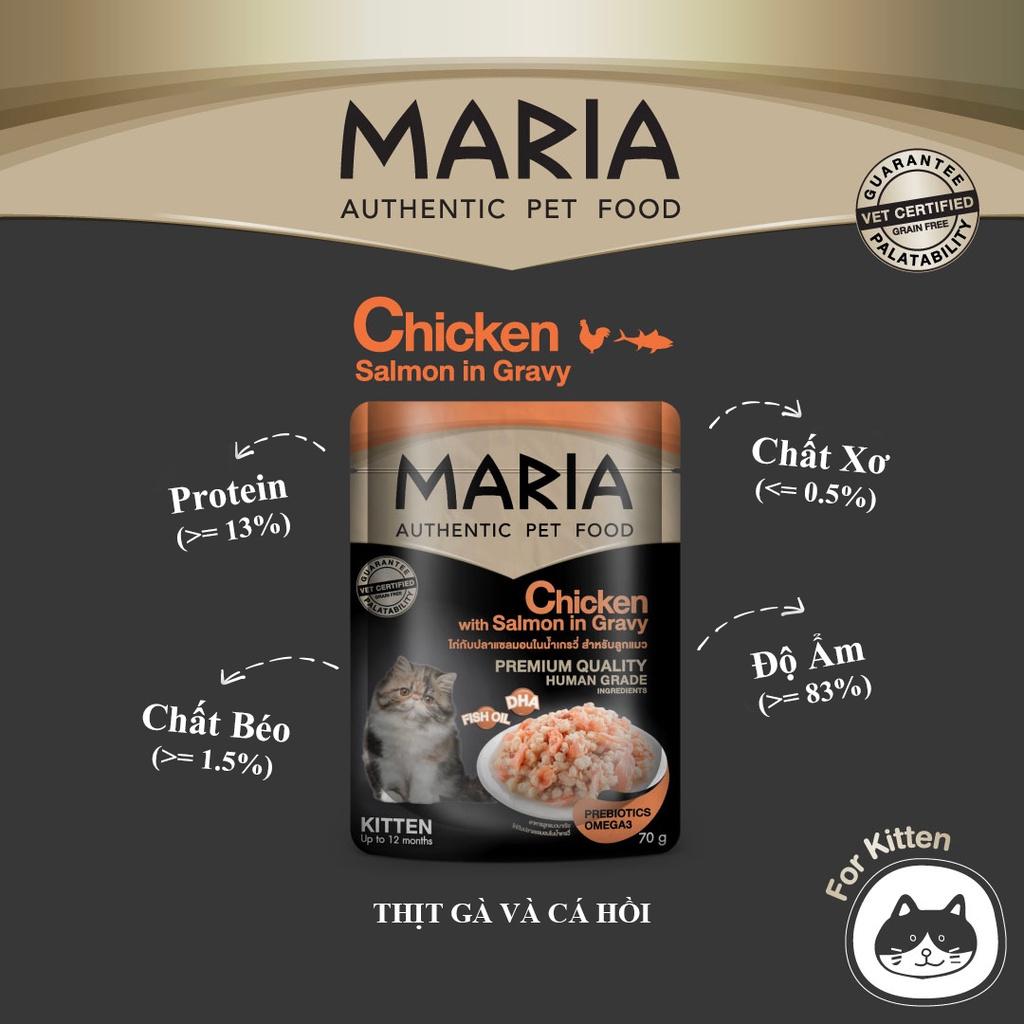 Pate cho mèo| mèo con 1-2 tháng tuổi Combo 8 gói 70g MARIA AUTHENTIC PET FOOD - thức ăn cho mèo vị thịt gà, cá hồi, cá thu, mực
