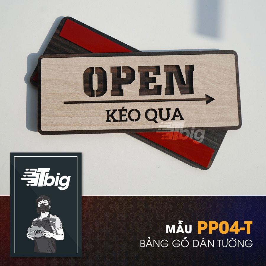 Bảng gỗ Open - Kéo qua chỉ hướng mở cửa loại dán cửa có sẵn keo 2 mặt