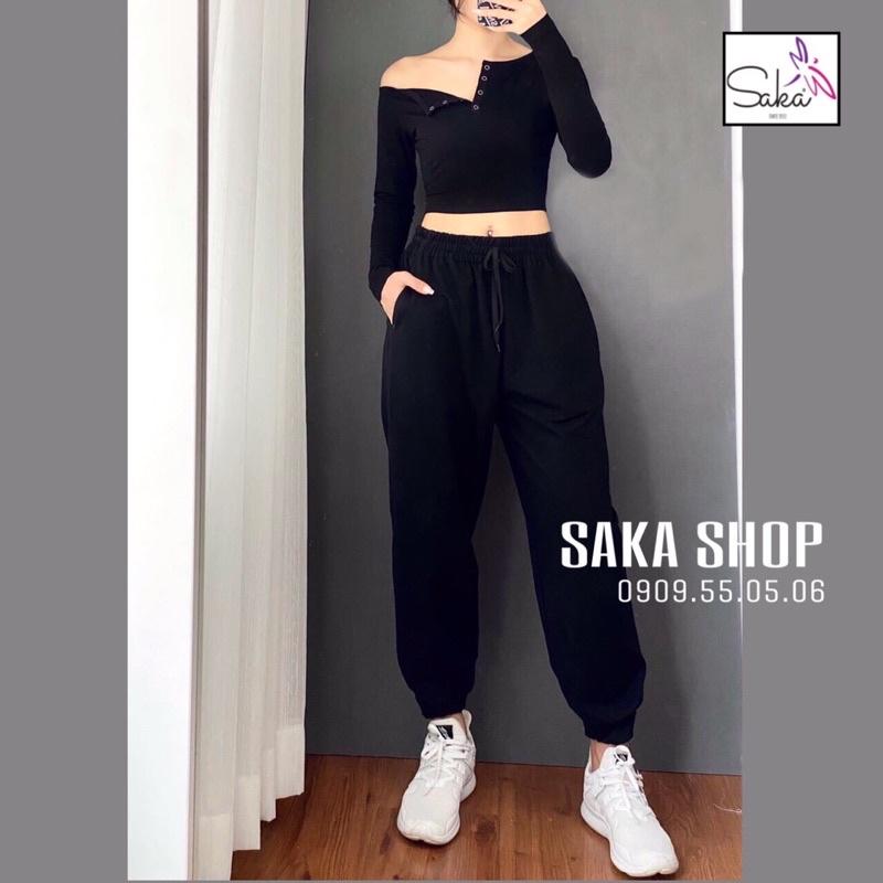 Áo thun croptop tay dài nữ nút sắt vải thun đẹp chánh phẩm