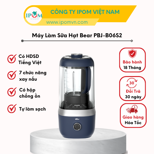 Máy Làm Sữa Hạt Bear Đa Năng 1,5L Chống Ồn Cao Cấp, Xay Nấu Sữa Hạt, Xay Sinh Tố Tiện Lợi PBJ-B06S2 - Hàng Chính Hãng Bảo Hành 18 Tháng