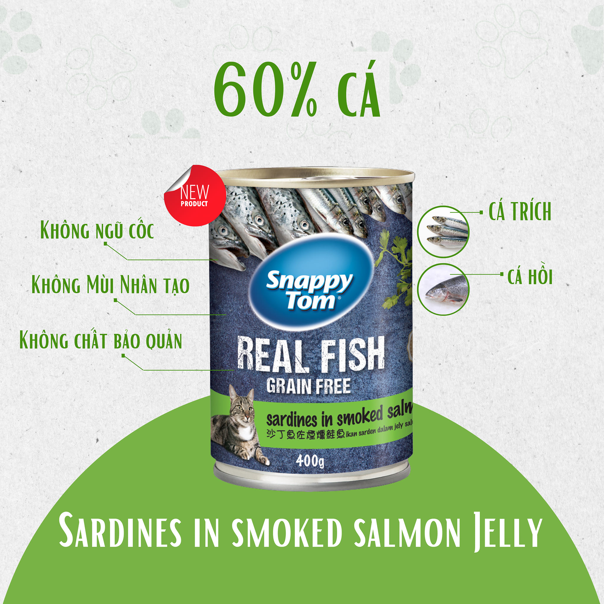 COMBO 5 Lon Pate Siêu Cá Cho Mèo Trưởng Thành Snappy Tom Real Fish Grain Free 400g - YonaPetshop