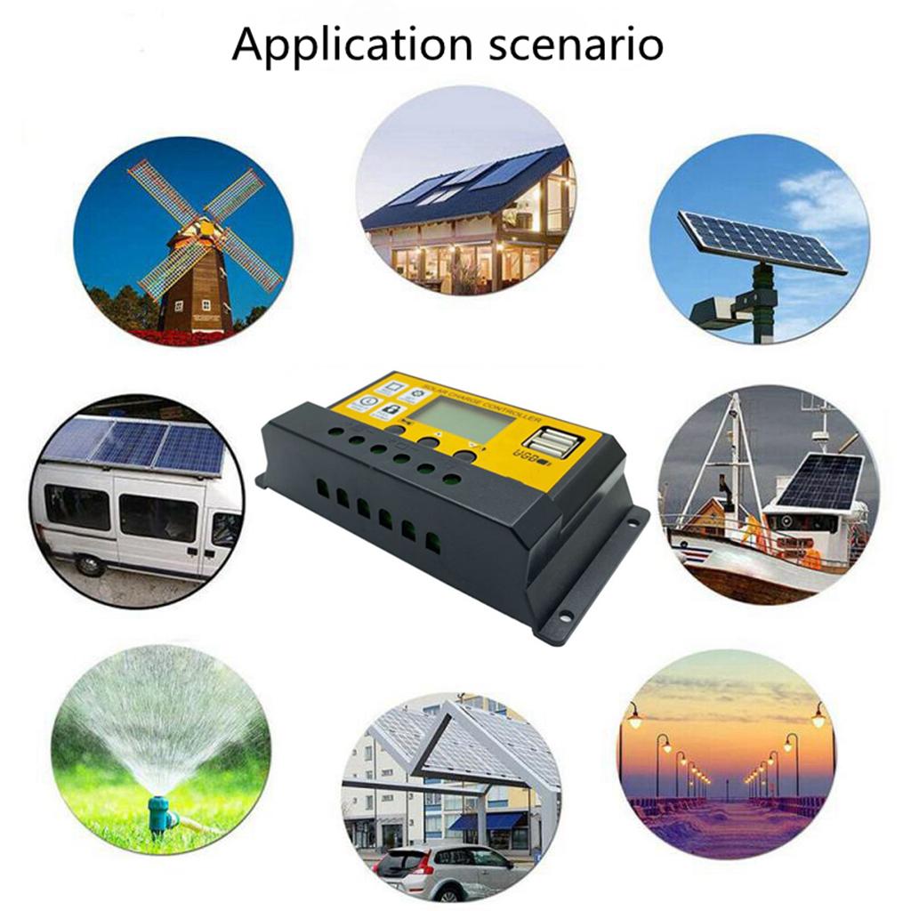 Charge Controller - Solar Panel Charge Controller 12V 24V, Adjustable Parameter LCD Display Current/Capacity and Timer Setting on/Off with 5V Dual USB
