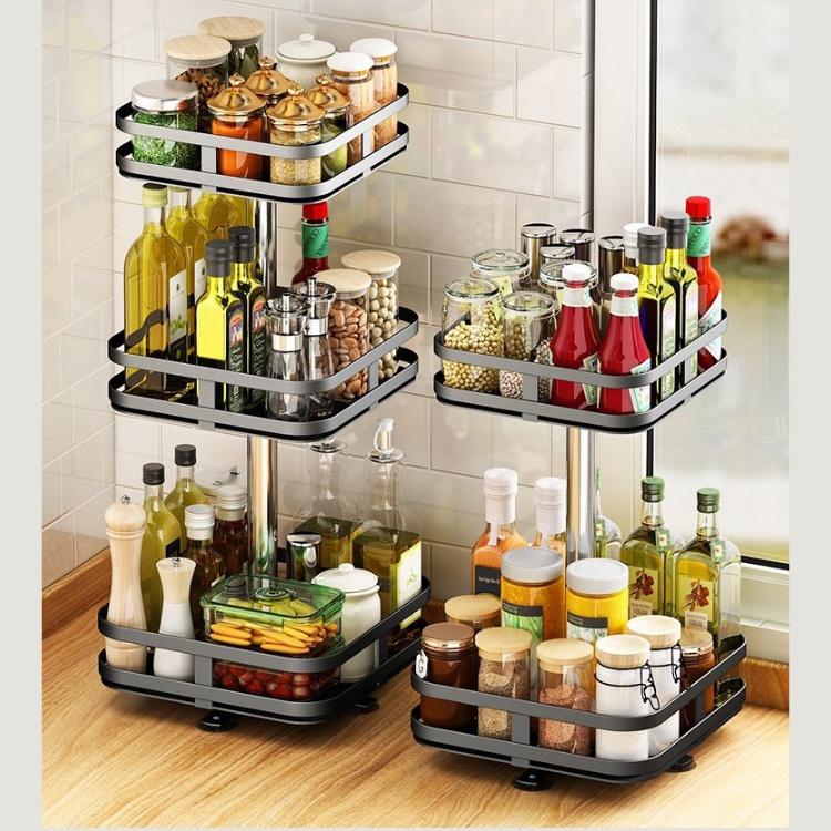 Kệ Đựng Gia Vị Xoay 360 Độ 2 Tầng, 3 Tầng, Kệ Để Đồ Nhà Bếp Thông Minh Dáng Vuông, Tròn