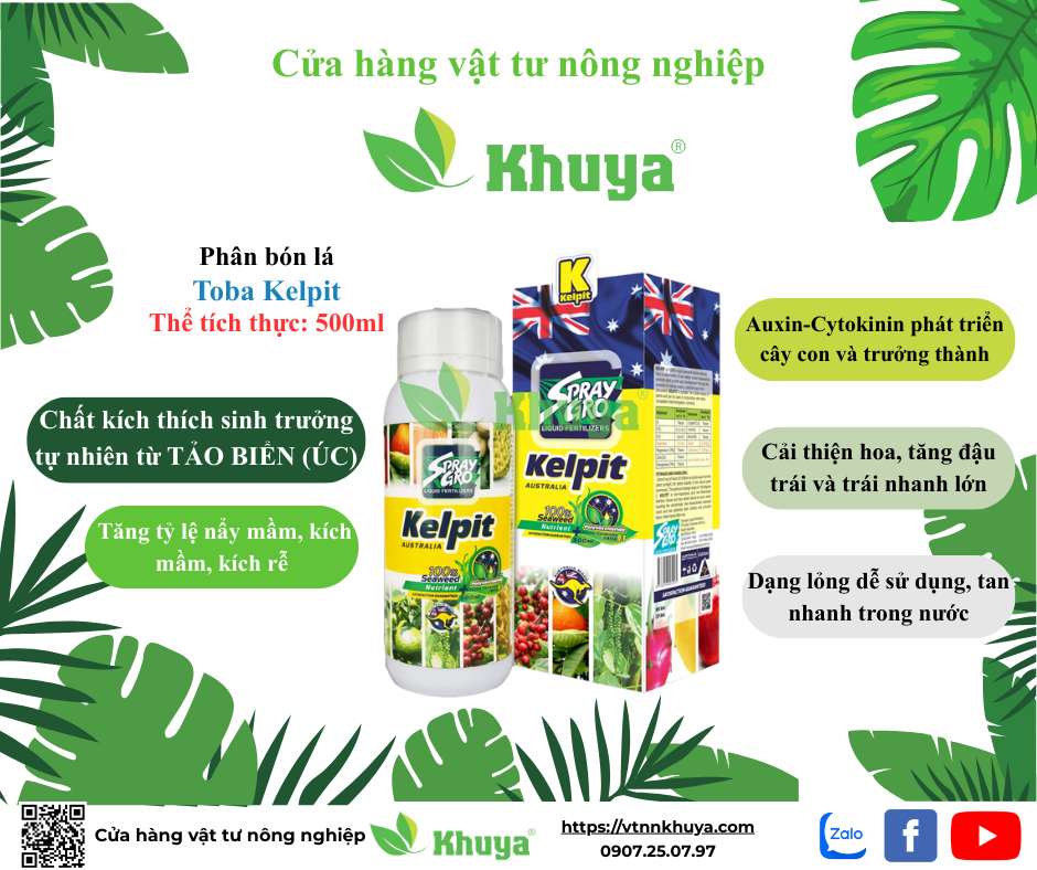 Phân bón lá hữu cơ cao cấp Toba Kelpit 500ml Mát cây Tốt rễ Úc