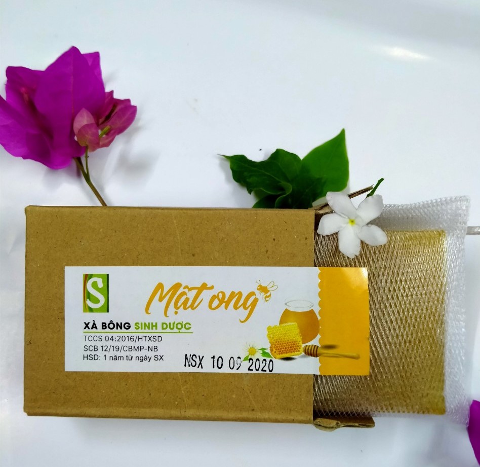 Bánh Xà bông Sinh Dược Mật ong 100 gram, tốt cho da mụn, tặng kèm túi lưới tạo bọt