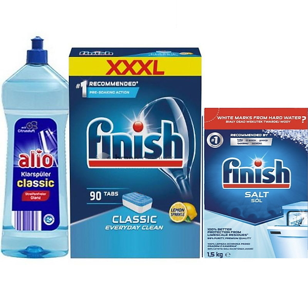 Combo viên rửa bát finish 90V + muối rửa bát finish 1.2kg + Nước làm bóng alio 1 lít dùng cho máy rửa bát