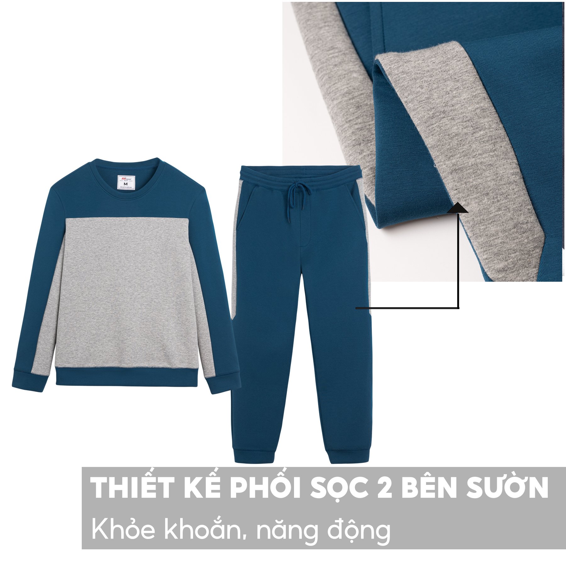 Bộ Quần Áo Nỉ Nam 5S, Chất Supima Cotton Cực Dày Dặn,Thiết Kế Phối Màu Trẻ Trung (BNI22042)