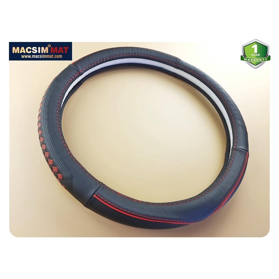 Bọc vô lăng cao cấp Honda màu đen chỉ đỏ chất liệu da thật 100% khâu tay thủ công size M -Nhãn hiệu Macsim mã 8477
