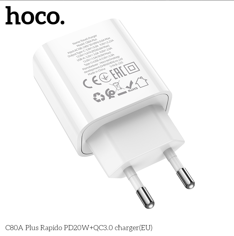 Cốc sạc điện thoại Hoco  C80A Plus cốc sạc PD20W+QC3.- hàng chính hãng