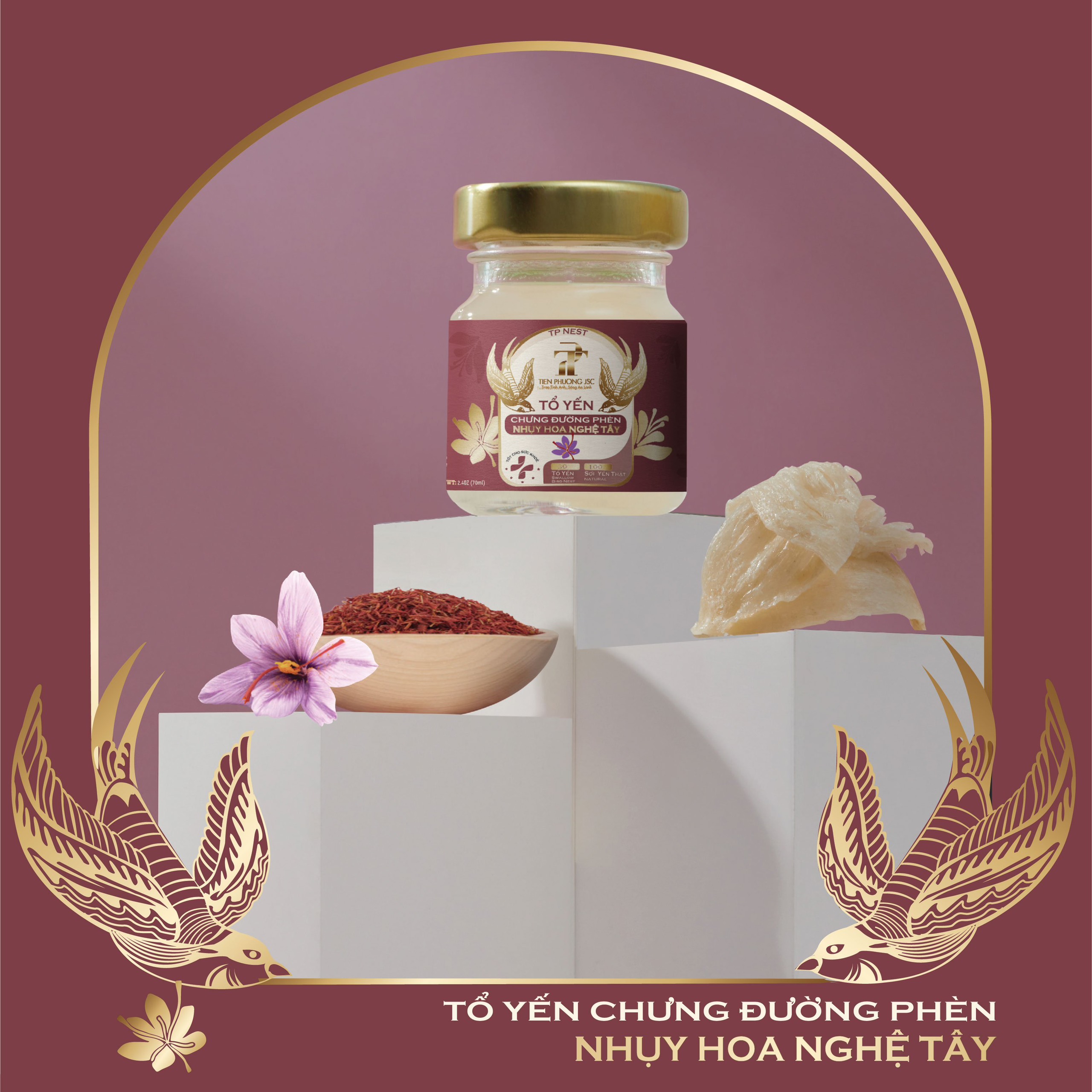 Tổ yến chưng đường phèn Nhụy hoa nghệ tây - Tiến Phương (70 ml/hũ)