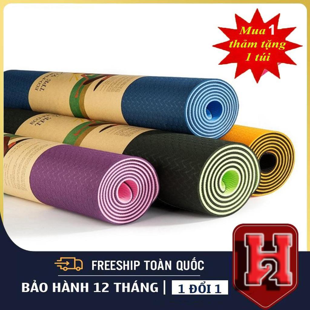 Thảm tập yoga️Thảm yoga tập gym tập thể dục tại nhà CHỐNG TRƠN TRƯỢT TPE CAO CẤP 2 LỚP 6MM TẶNG KÈM TÚI SALE