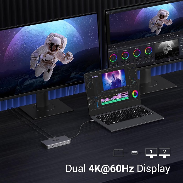 Hub USB-C Revodok Docking Station 11 in 1 Ugreen 15965, HDMI 8K@30Hz 4K60Hz, 10 Gbps Data Port 100W PD 1Gbps Ethernet, SD/TF Card Reader Hàng chính hãng