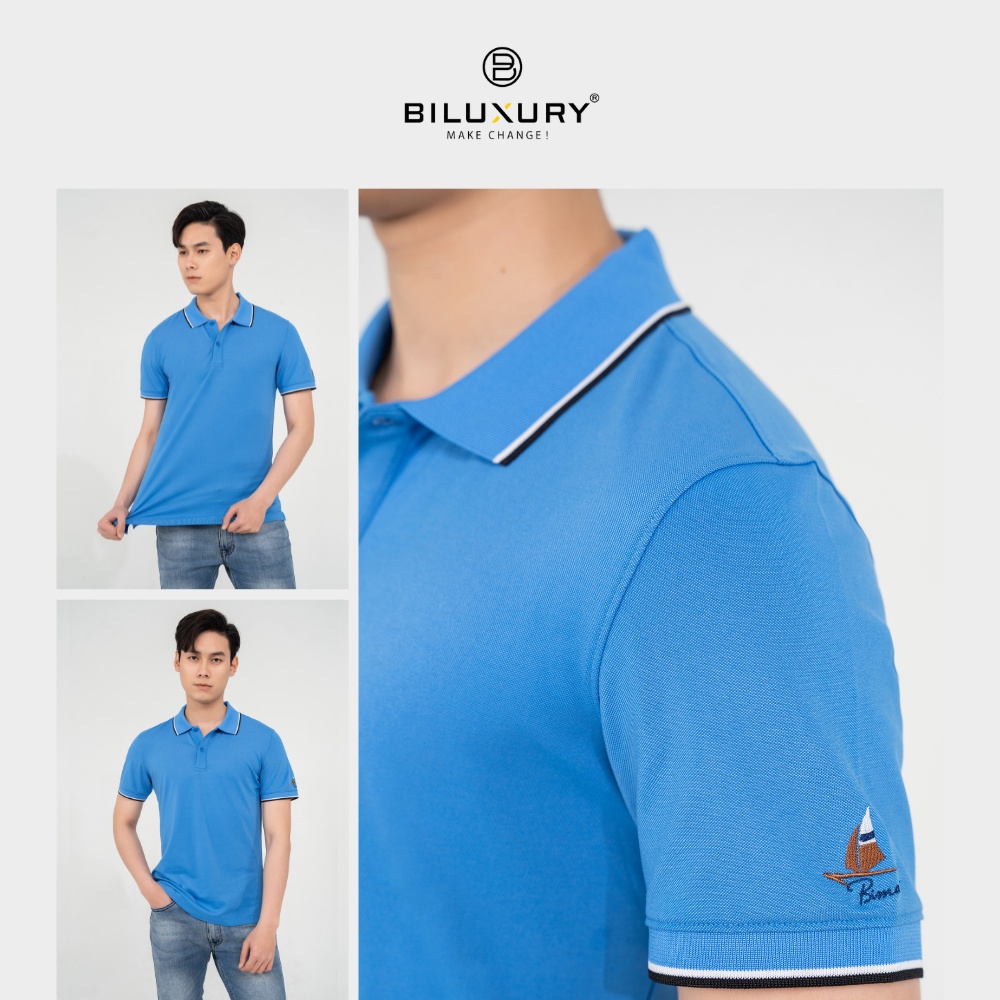 Áo polo nam Biman by Biluxury thun cổ bẻ phối viền trẻ trung lịch lãm vải mềm mịn co giãn 4 chiều 5APCT003XDU