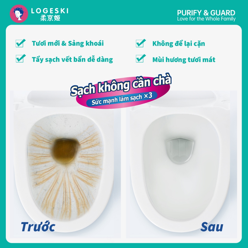 Nước Tẩy Rửa Bồn Cầu Logeski 500ml, công thức kiềm không làm hư hại các sản phẩm men sứ, gạch nhà vệ sinh