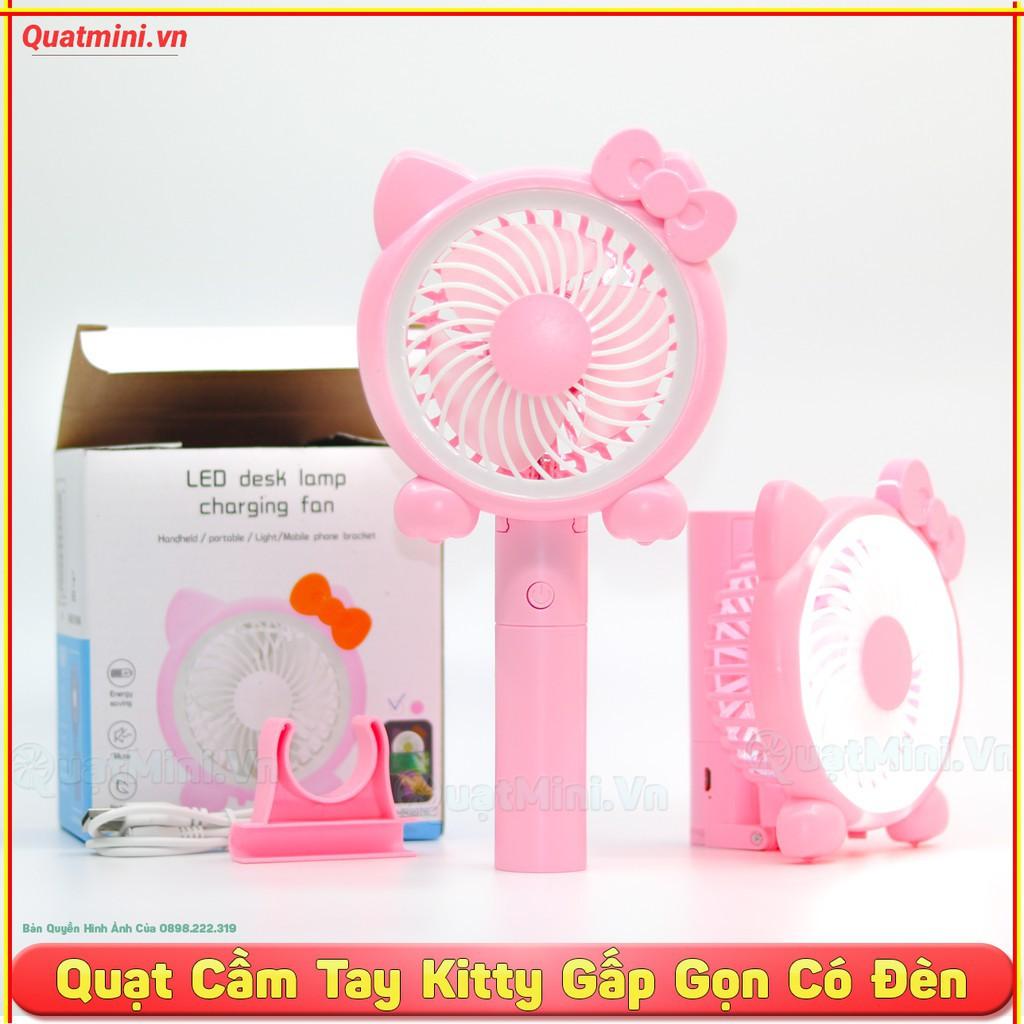 ( Mẫu Mới ) Quạt sạc cầm tay gấp gọn kèm đèn led và chân đế để điện thoại 3 tốc độ cực mạnh hot 2020