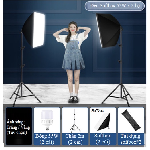 Bộ 2 Đèn Softbox 55W HL Lighting, Đèn Studio Quay Phim Chụp Ảnh, Combo Đèn Studio Giá Rẻ Hàng Chính Hãng