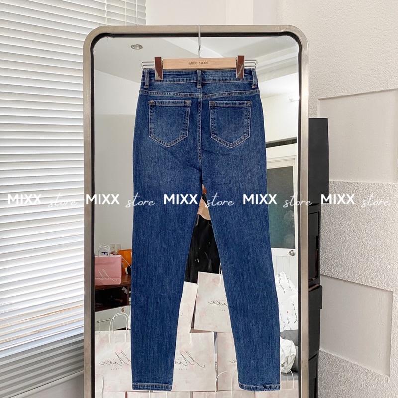 Quần Jean Nữ Skinny Rách xước Mango chất dày dặn co giãn thoải mái phom 9 tấc tôn dáng