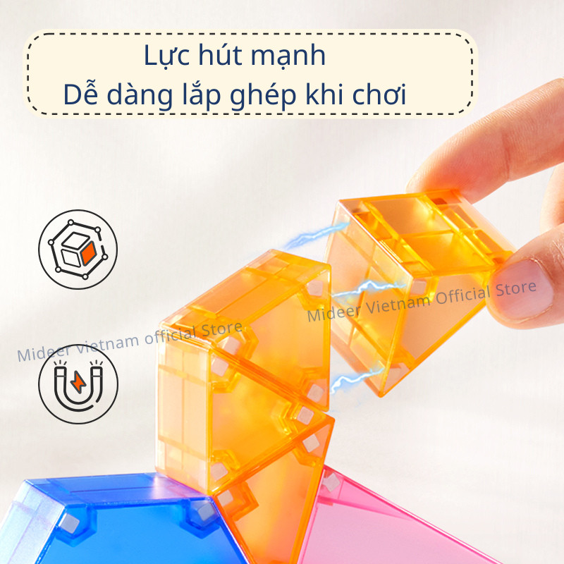Đồ chơi xếp hình nam châm ánh sáng hình khối - Mideer Creative Magnetic Building Blocks - Dành cho bé từ 3 tuổi