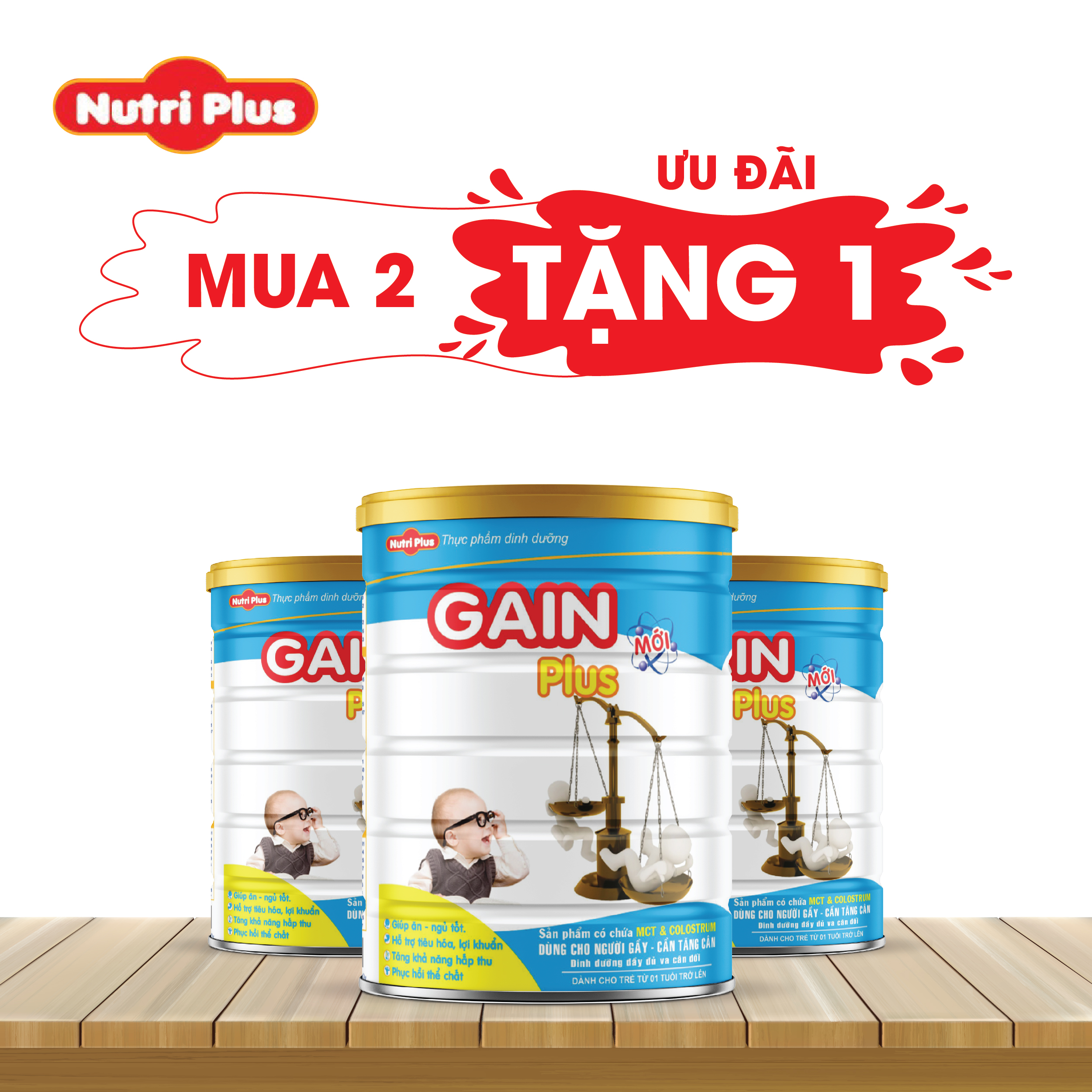 Sữa bột công thức dinh dưỡng GAIN PLUS tăng cân cho người gầy NUTRI PLUS 900G