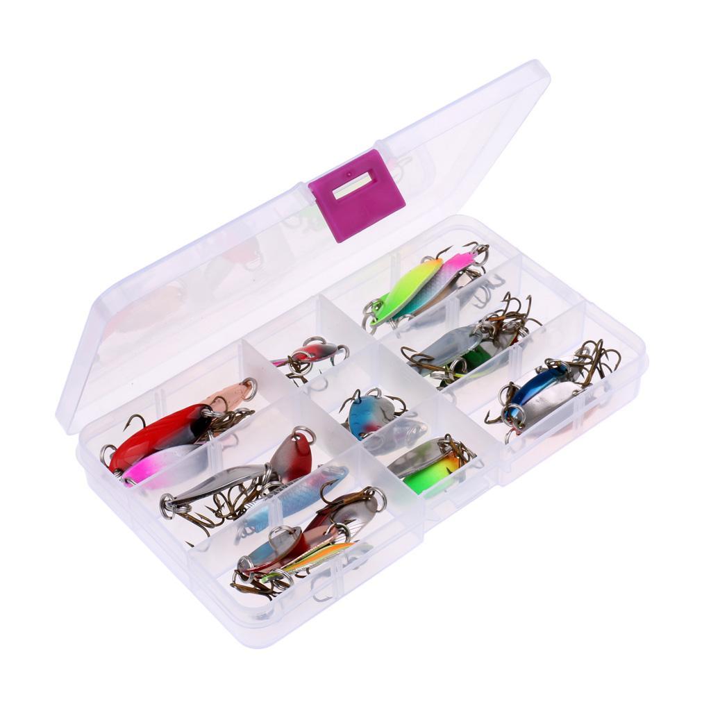 10Pcs/30Pcs Metal Fishing Lures with Treble Hooks - Assorted Spoon Baits for Bass Salmon Trout