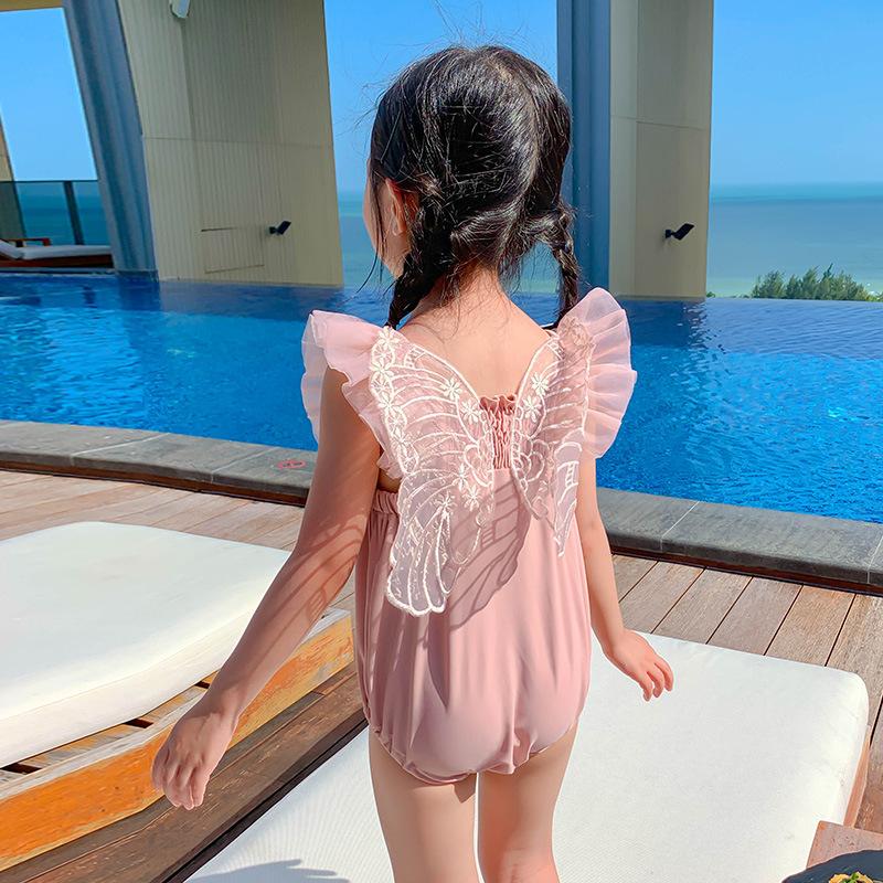 Mới 2021 Bé Gái Bơi Có Nắp Cao Cấp Đầm Cho Bé Phối Ren Trẻ Em Nữ Bikini Tắm Biển phù Hợp Với Trẻ Em