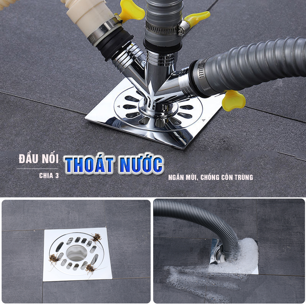 Bộ thoát nước máy giặt, thoát nước thải, nước thoát sàn nhà tắm, vệ sinh kiêm chống mùi hôi, ngăn côn trùng trào ngược – Bộ chia 3, MIHOCO 31