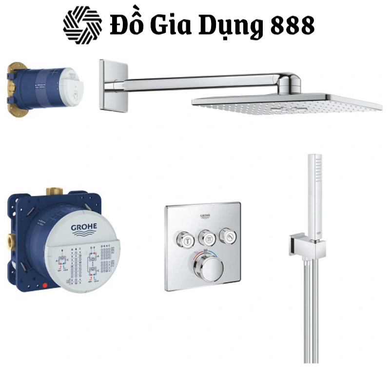 Sen Âm Tường Grohe 34706000 Smartcontrol, Bộ Sen Vòi Bát Vuông, Chất Liệu Thép Không Gỉ, Nhập Đức, BH 12 Tháng