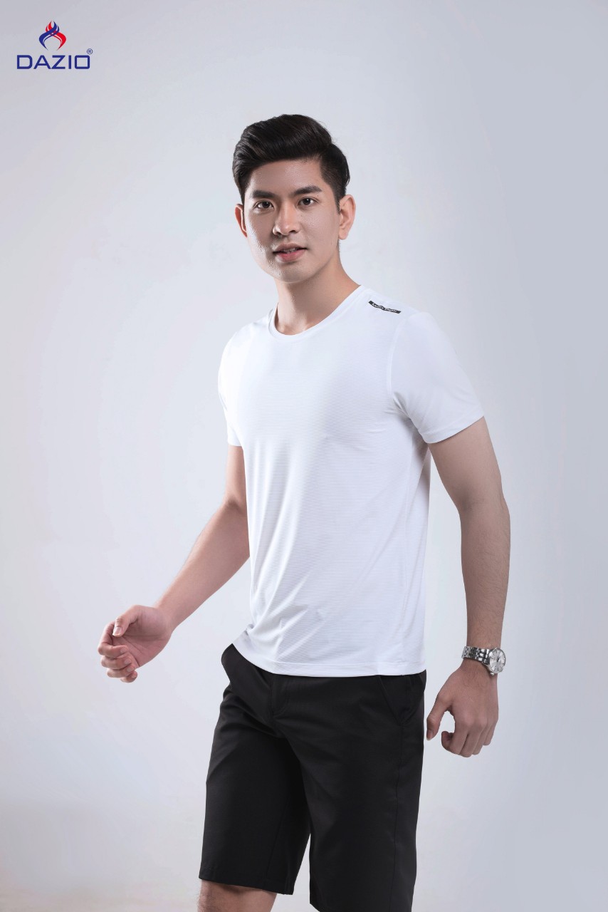 Áo thun nam DAZIO trắng cotton mát lạnh, áo T-shirt form SlimFit C-01