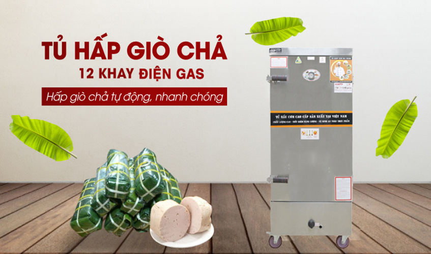 Tủ Hấp Giò Chả, Thực Phẩm 72 Kg Bằng Điện Gas 12 Khay NEWSUN, Năng Suất Cao - Hàng Chính Hãng