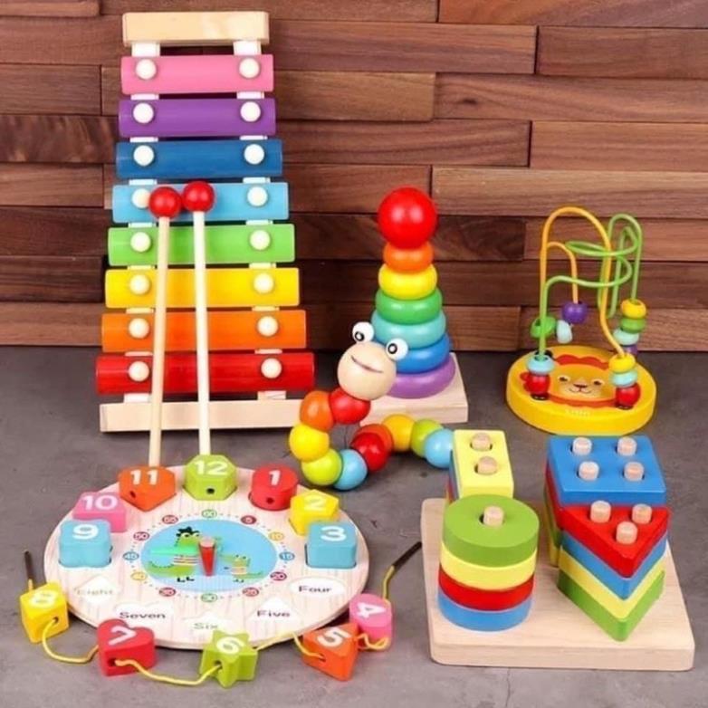 COMBO 6 MÓN ĐỒ GỖ MONTESSORI LUYỆN KĨ NĂNG CHO BÉ