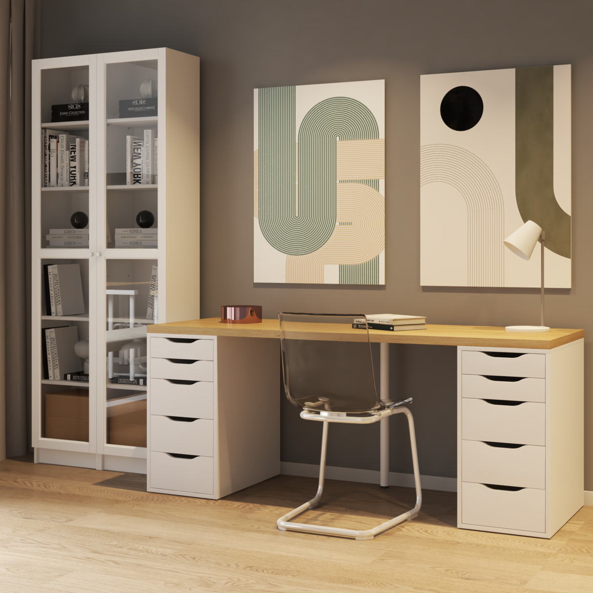 LIDA, Bàn làm việc 2 bên ngăn tủ - 2m x 60cm , 200cm x 60cm x 73cm , BAN_025
