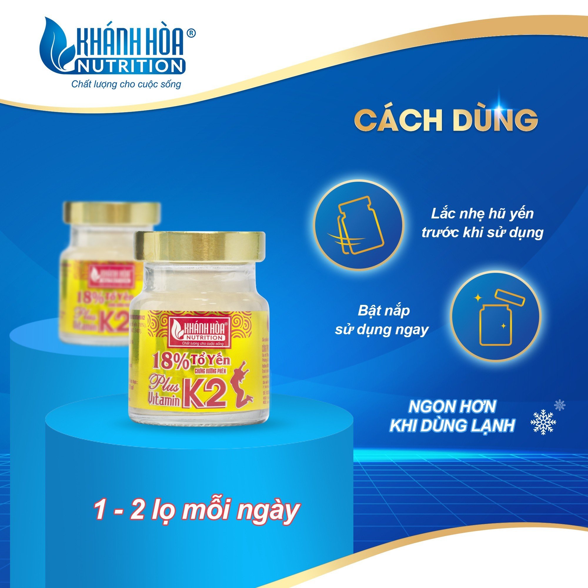 Yến Sào Chưng Đường Phèn 18% Bổ Sung Vitamin K2 - Khánh Hòa Nutrition - Lọ 70 ML