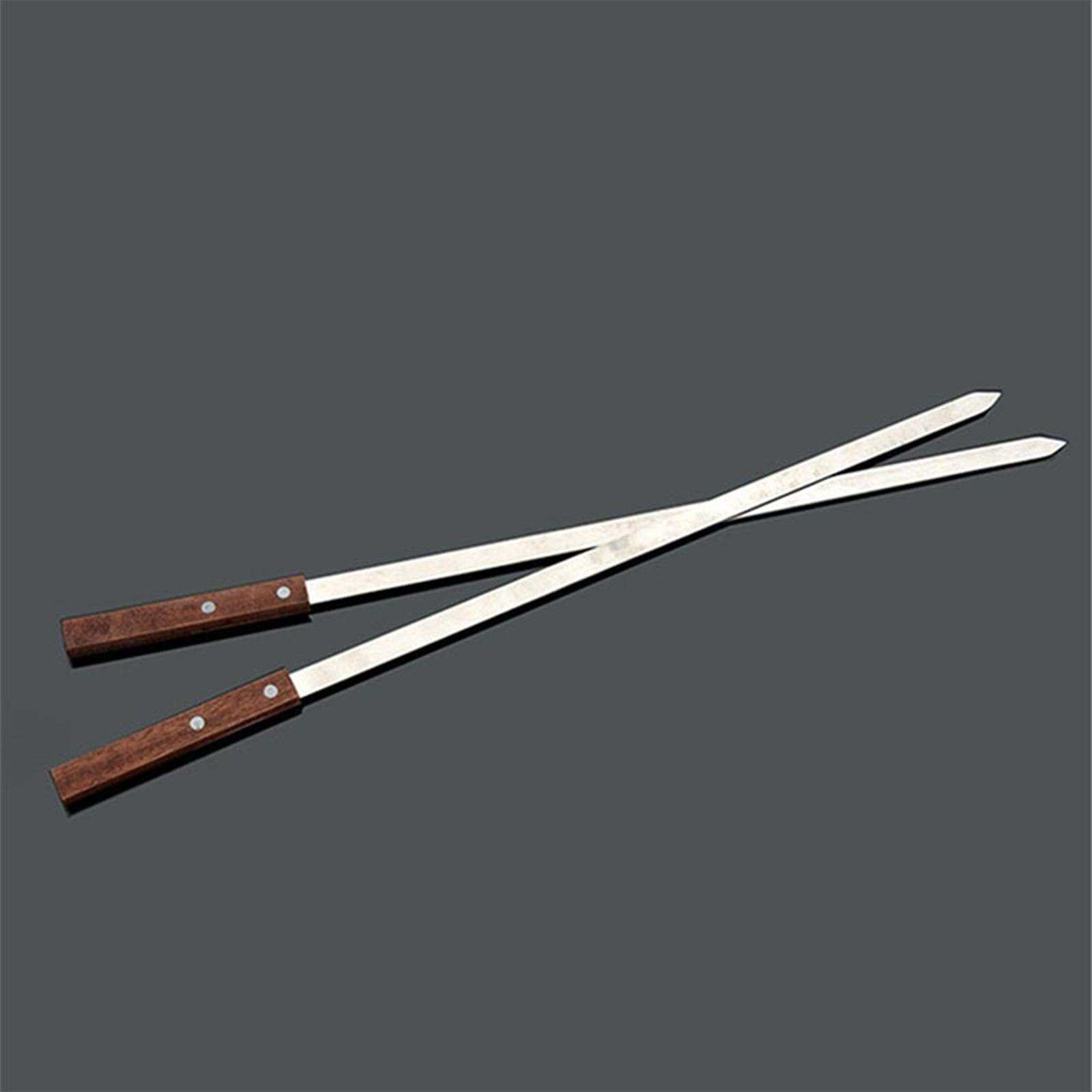 Set of 5 Stainless Steel Flat Skewers Fork,Wood Handle,23.6" Kebab Stick Kabob Skewer for Vegetables, Meats, Grilling, Chicken, Shrimp