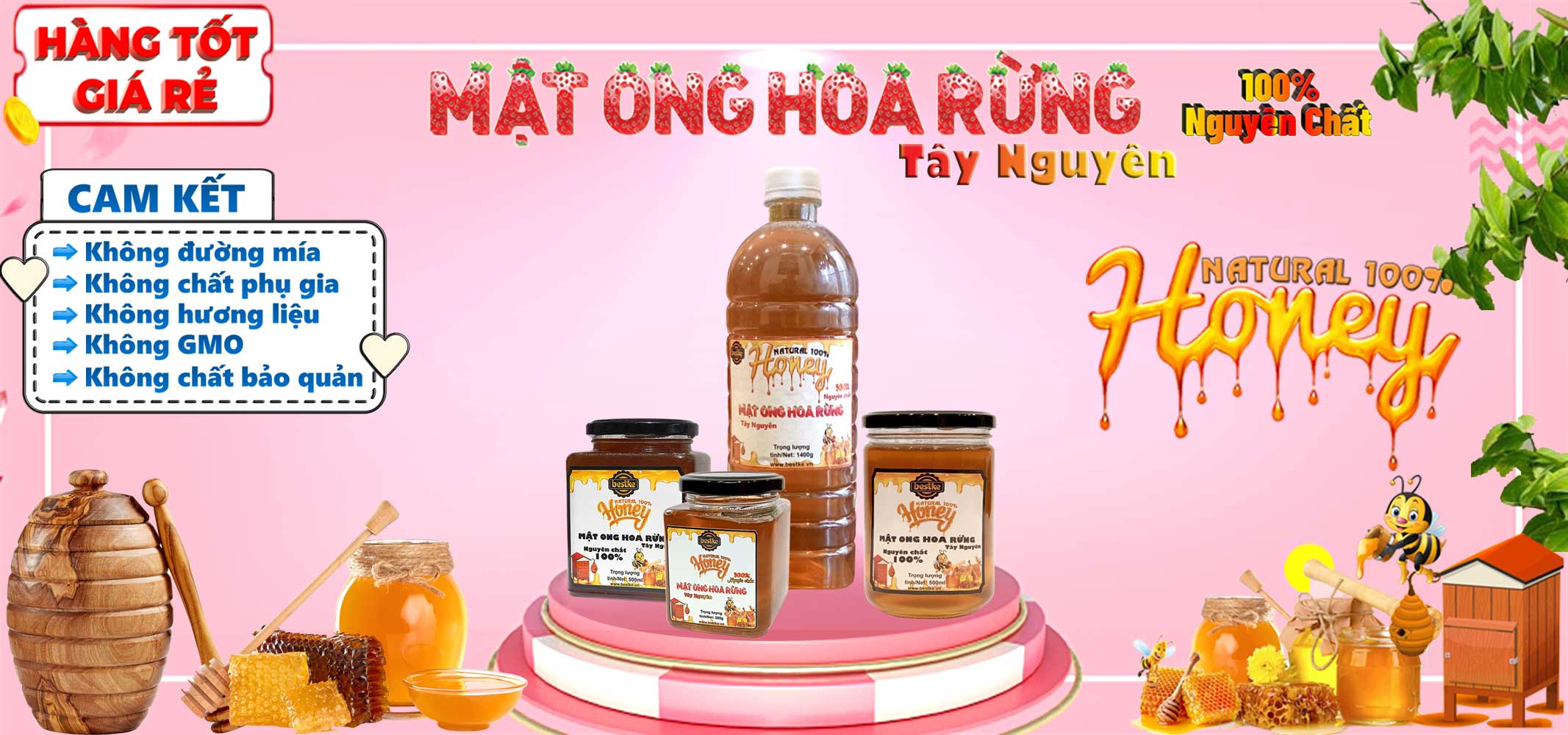 Combo 2 hũ Mật ong hoa rừng Tây Nguyên nguyên chất 200ml = 280g và 500ml = 700g