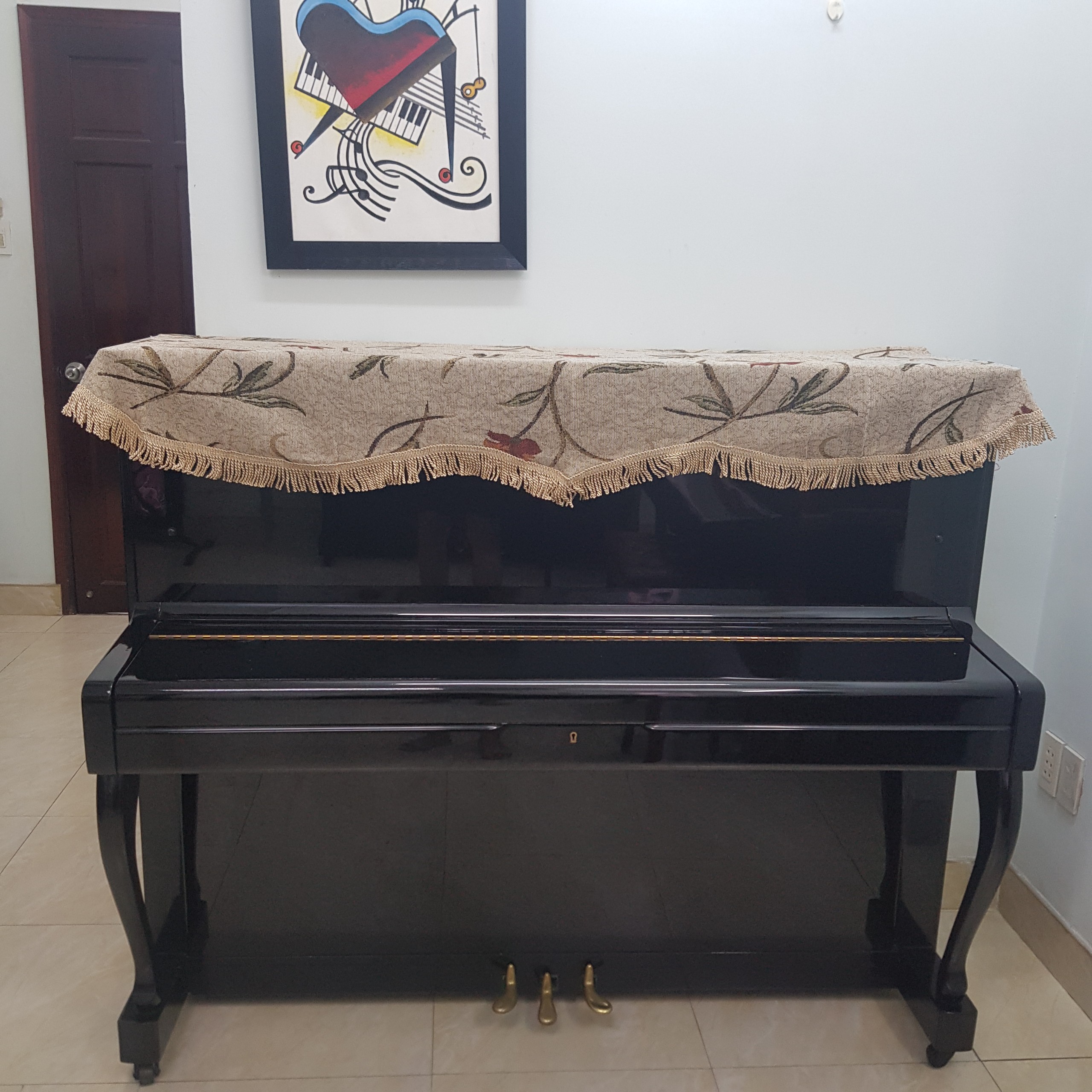 Khăn phủ đàn Piano cơ mẫu hoa lá hiện đại