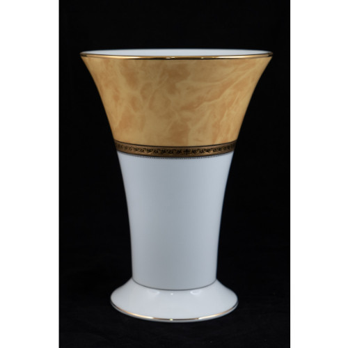 Bình hoa sứ cao cấp Noritake M168/T91825K, họa tiết vân đá màu vàng, mạ vàng, miệng loe, cao 23cm - Hàng chính hãng