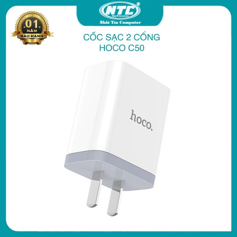 Cốc sạc 2 cổng dành cho Hoco C50 max 2.1A tự điều chỉnh điện áp (Trắng)  - Hàng Chính Hãng