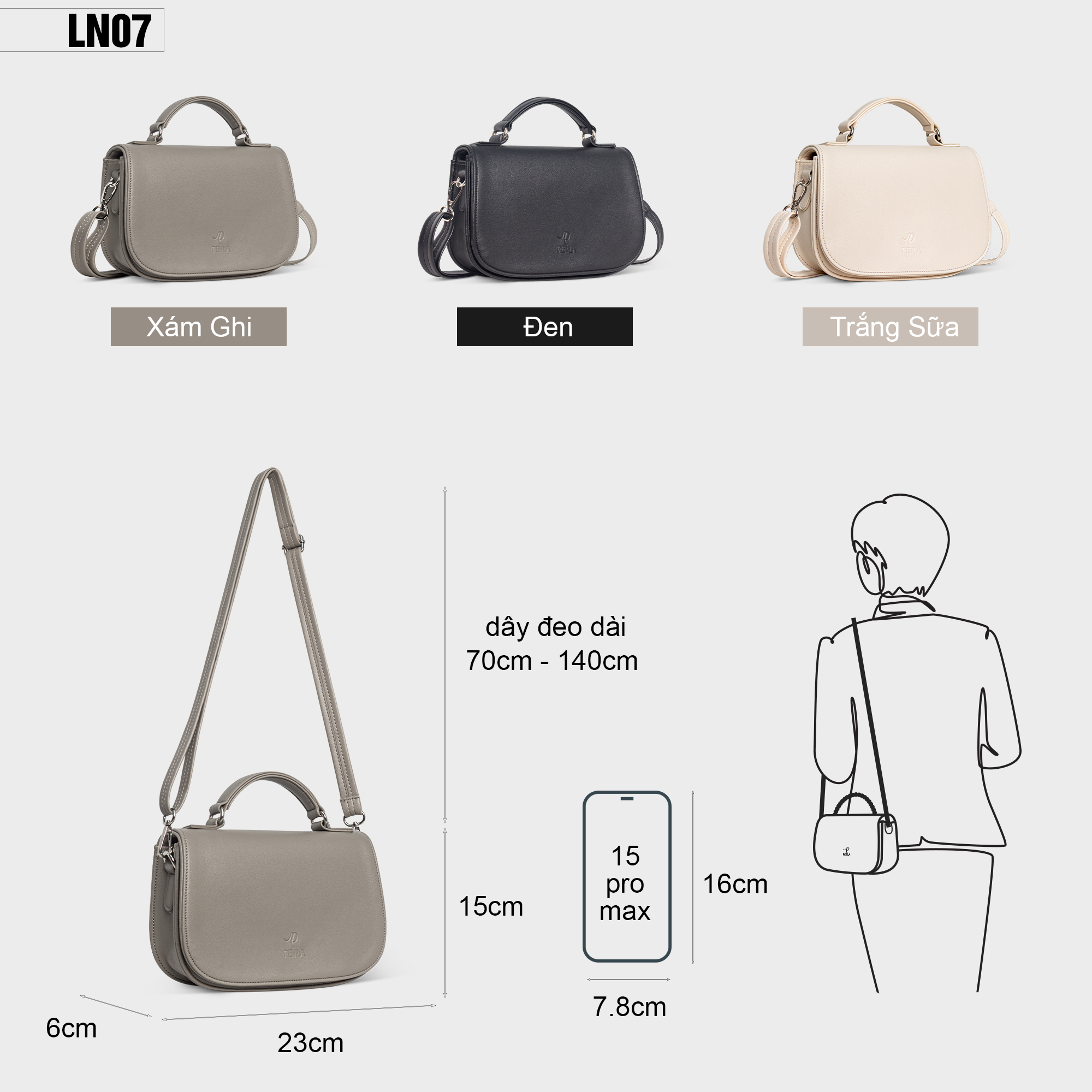 Túi đeo chéo da nữ nắp gập thời trang LN07