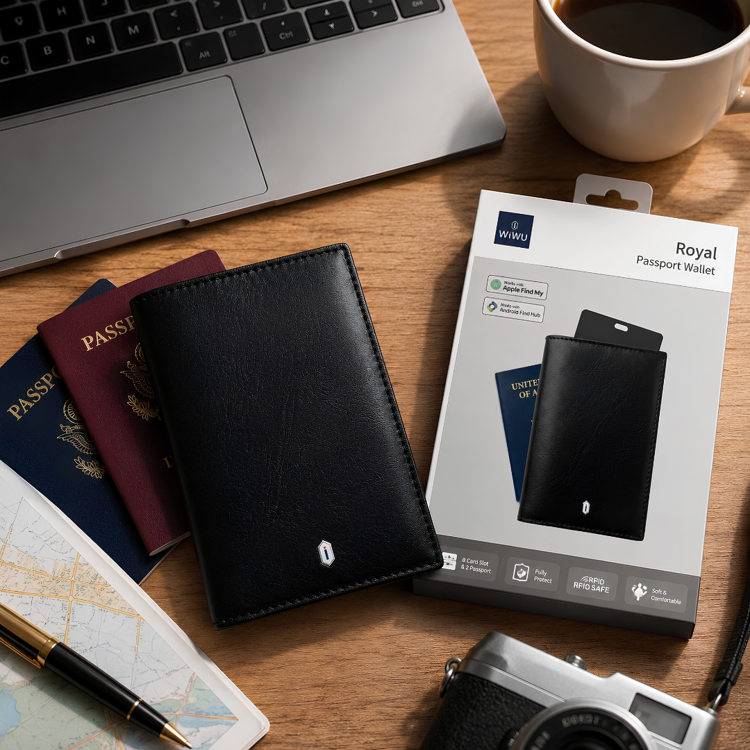 Ví Đựng Hộ Chiếu WlWU Royal Passport Wallet FM RFID Travel Wallet With Find My Card Slot | RFID Safe | Tương Thích Nhà Táo Find My & Android Find Hub | Da Microfiber Leather - Hàng nhập khẩu