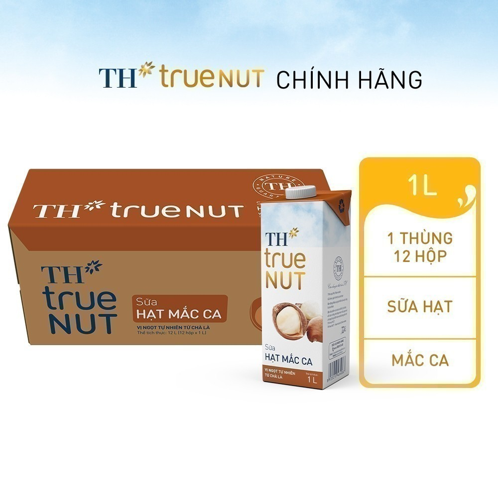 Thùng 12 hộp Sữa hạt Mắc ca TH True NUT 1L