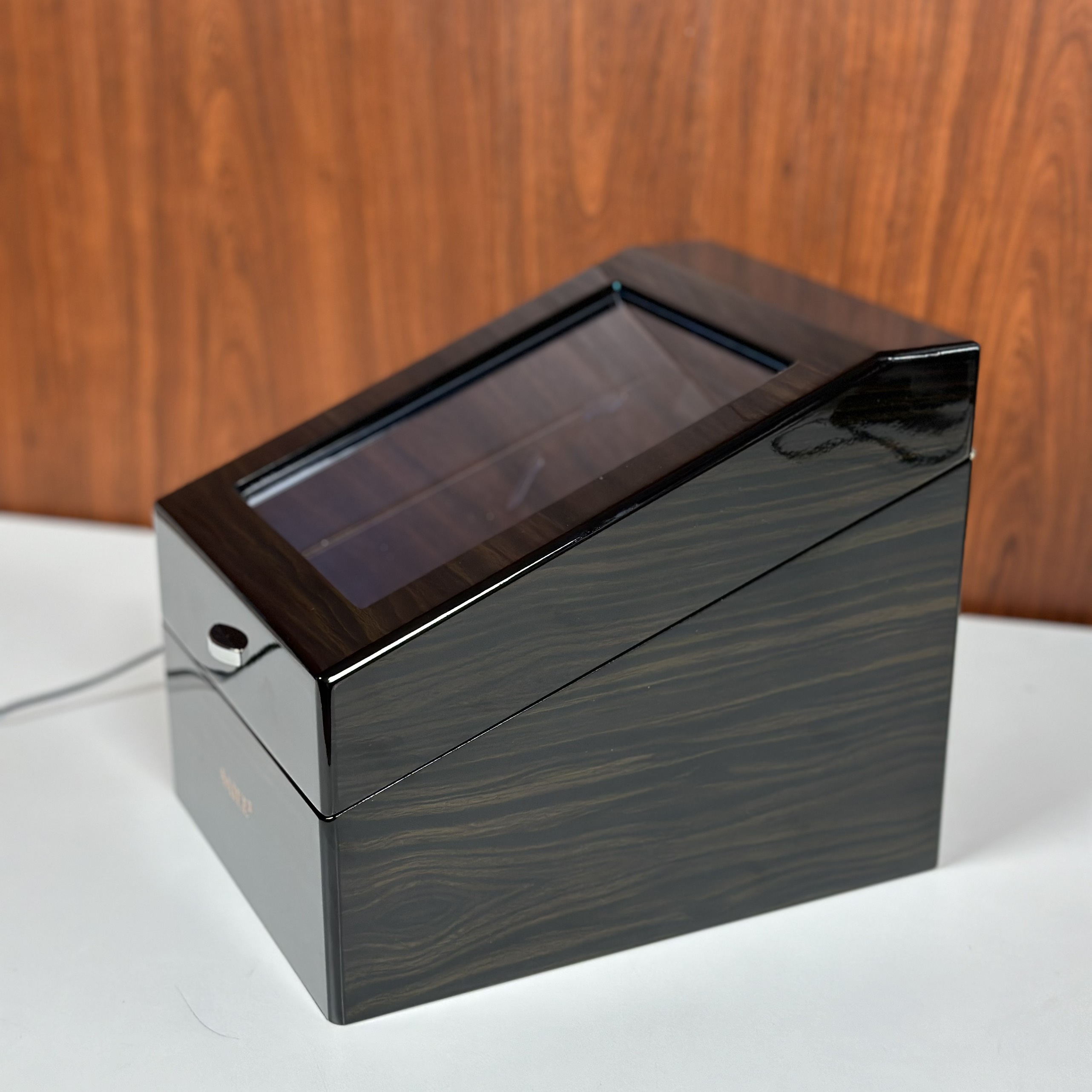 [BH 2 Năm Động Cơ] Hộp Đồng Hồ Cơ 3 Xoay + 3 Tĩnh Vỏ Gỗ Sơn Vân Gỗ Mun Có Đèn Led