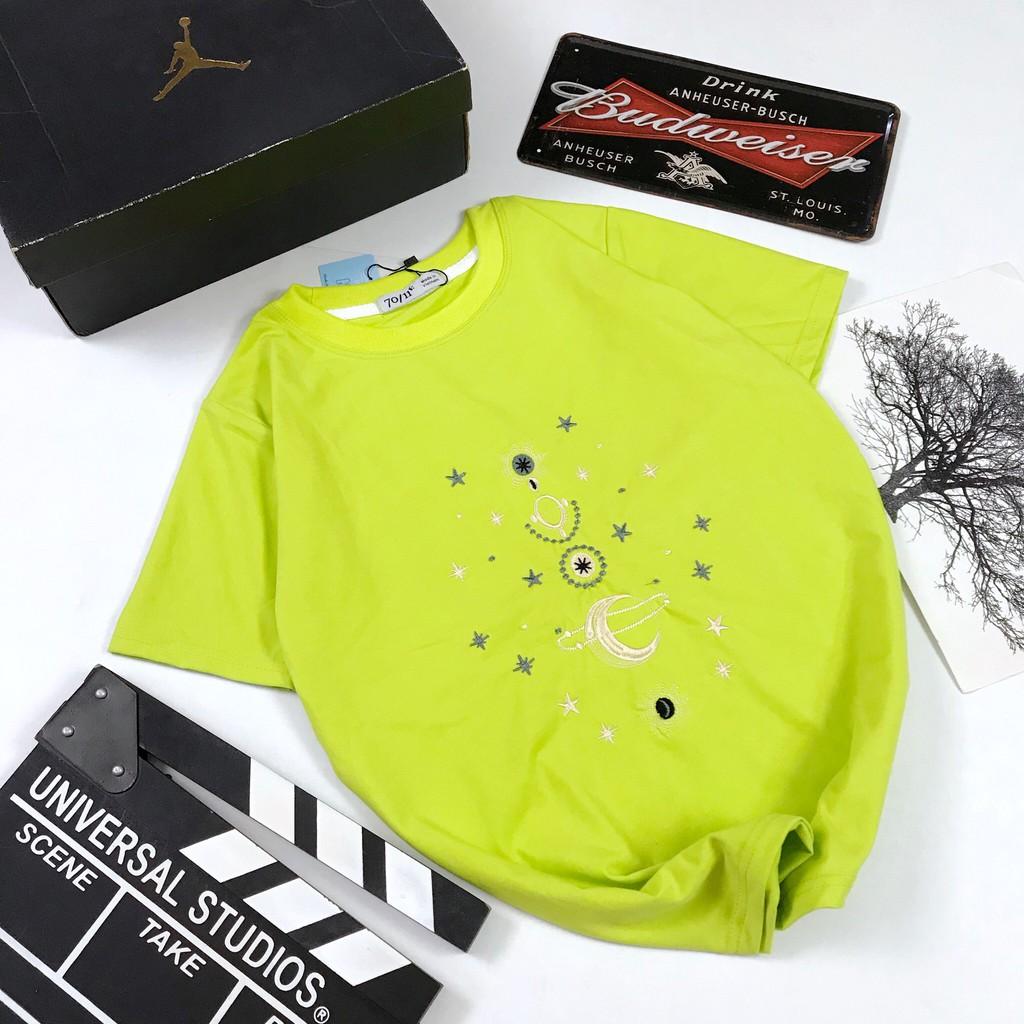 - ÁO THUN NGẮN TAY UNISEX THÊU VŨ TRỤ 3 MÀU TRẮNG - ĐEN - XANH NEON