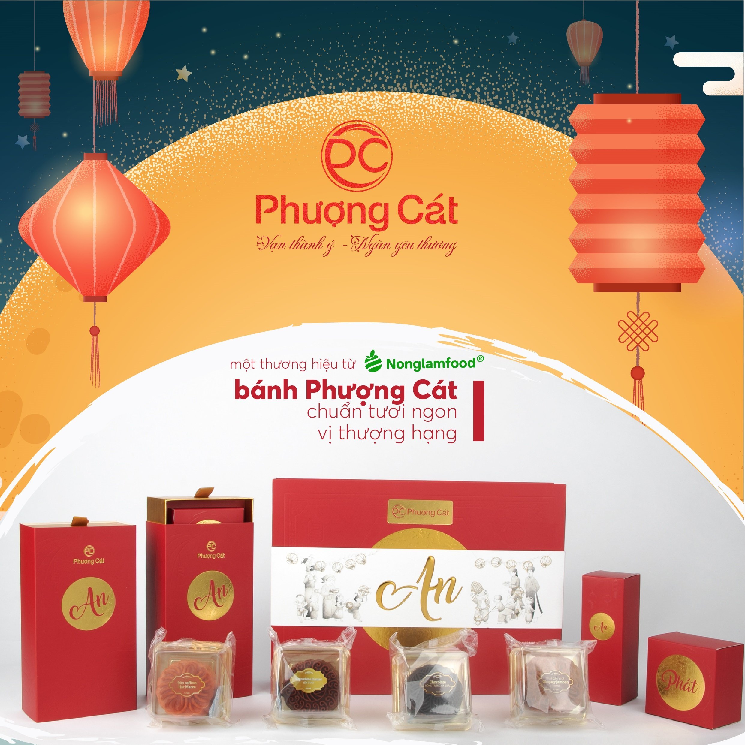 Set Bánh Trung Thu Phượng Cát Thịnh An  Nonglamfood- Hộp 6 bánh