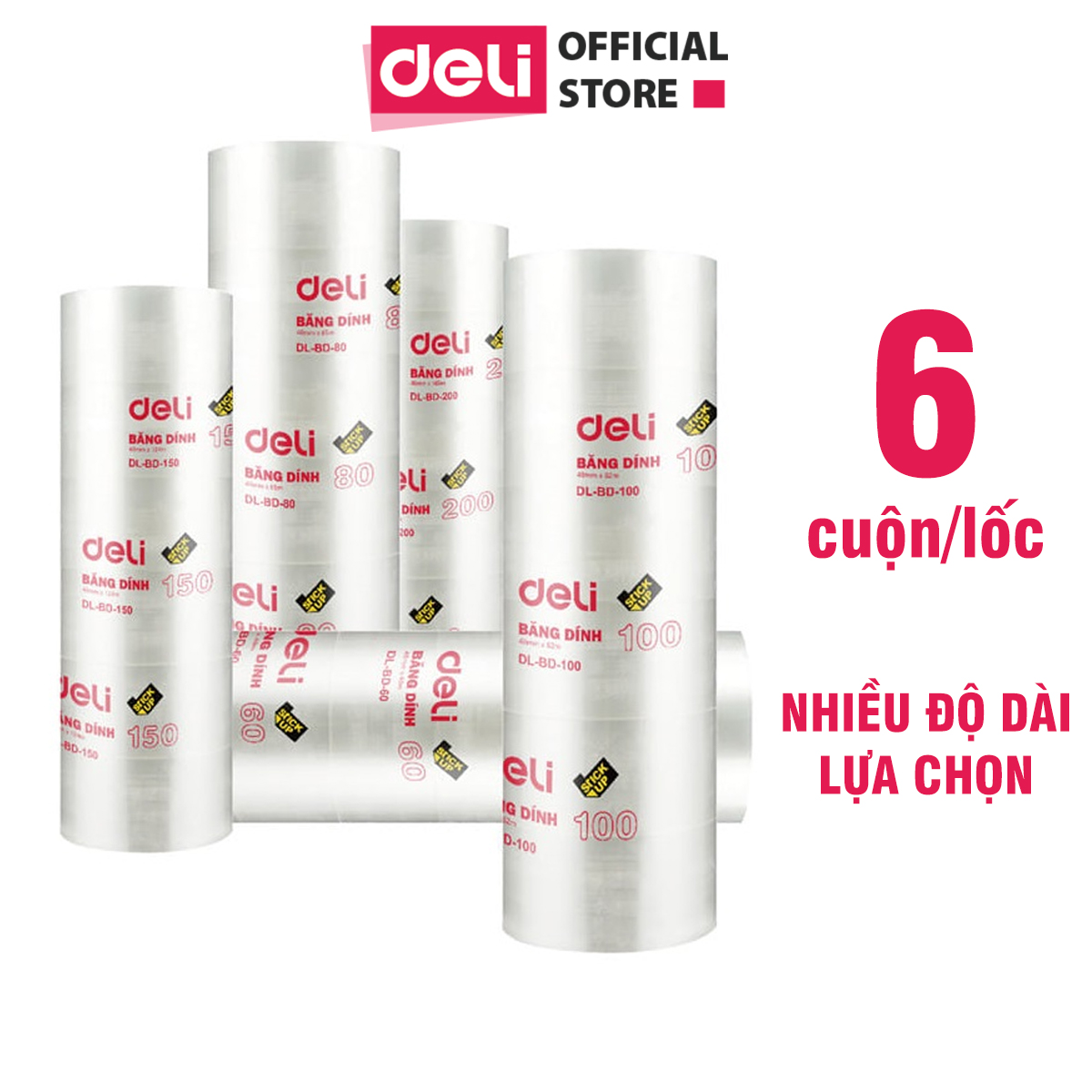 Băng Keo Trong , Băng Dính Dán Thùng Đóng Hàng Deli - 60/80/100/150/200 Yards - Dày Dai Chống Nước Khó Đứt