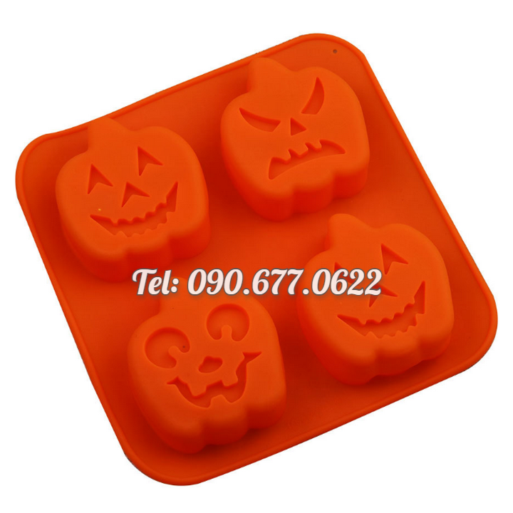 Khuôn silicone làm bánh, rau câu, socola 4 hình Halloween bí ngô – Mã số 1364